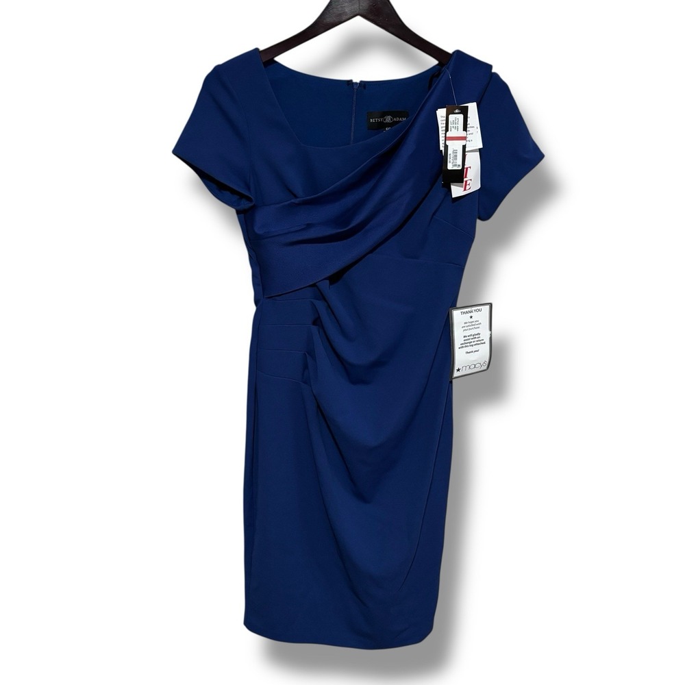 Betsy & Adam Women's Petite Bow-Embellished Sheath Dress Blue‎ Size 6P 15x39